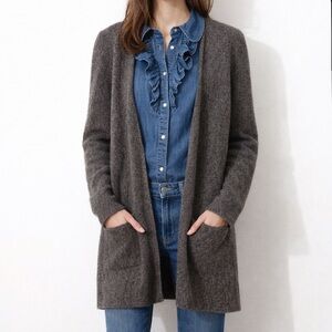 Peruvian Connection Brown Mix Boyfriend Open Front Cardigan Pockets Alpaca Small